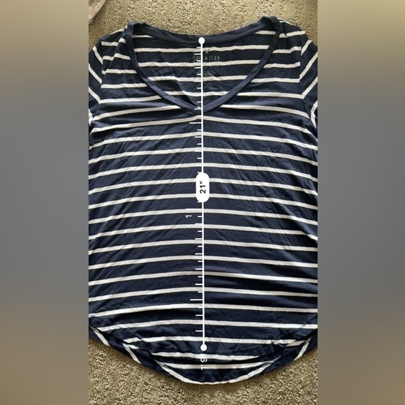 Blue and White Striped Vneck Soft & Sexy T-shirt - Picture 6 of 6